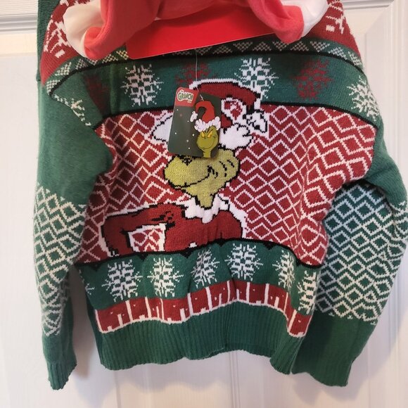 The Grinch Size 5T Sweater Plus Santa Hat Green & Red Long Sleeve, NWT - Picture 2 of 6